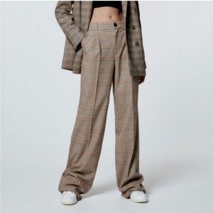 Zara Wide Leg Plaid Trendy Trousers